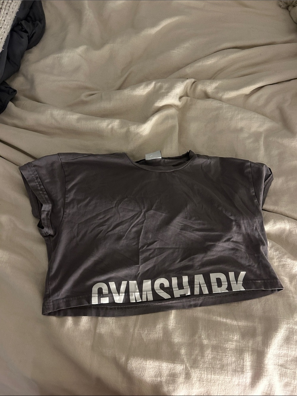 Gymshark Charcoal Cropped Tee with White Logo
